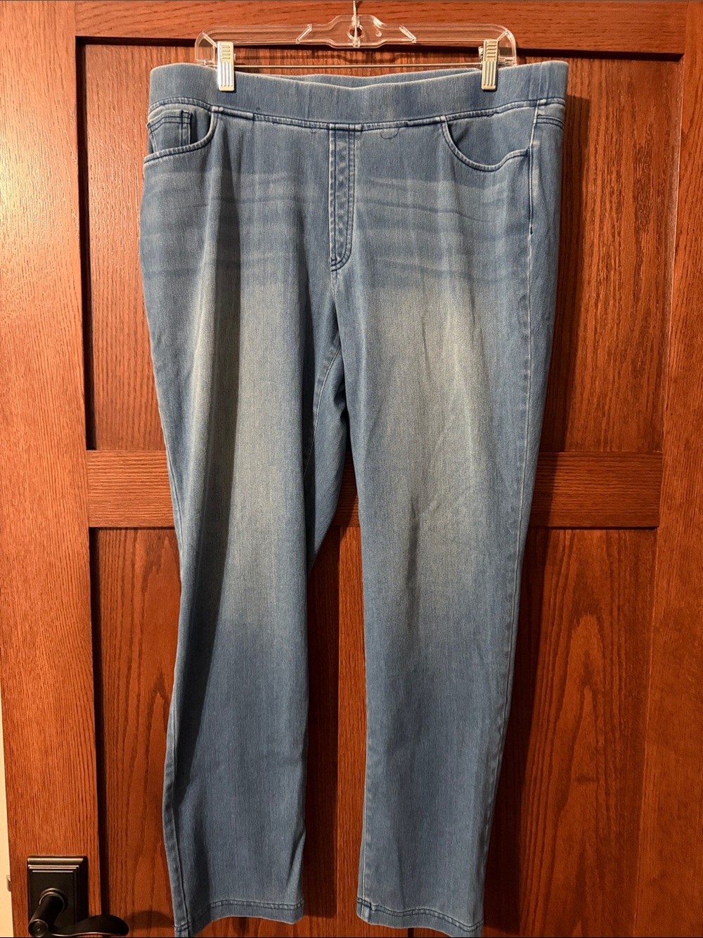 Light Wash Knit Denim-Look Pull-On Jeans